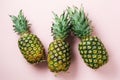 Fresh tree pineapple on pink background. Summer concept. Creative flat lay with copy space. Royalty Free Stock Photo