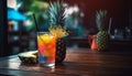 Fresh tropical cocktail with pineapple slice, lime and organic fruit generated by AI Royalty Free Stock Photo