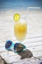 Fresh tropical cocktail with rum on beautiful sunny beach Royalty Free Stock Photo