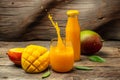 Fresh tropical fruit smoothie mango juice. Freeze motion splash drops of juice. place for text