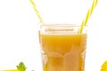 Fresh tropical fruit smoothie mango juice and fresh mango on a white background. Royalty Free Stock Photo