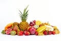 Fresh tropical fruits against white Royalty Free Stock Photo