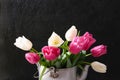 Fresh tulips in a vase on a black background Royalty Free Stock Photo