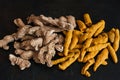 Fresh tumeric roots and powder is a spice that supports your body, immune system and antioxidant