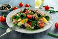 Fresh Tuna Green Bean salad with eggs, tomatoes, beans, olives on white plate. concept healthy food Royalty Free Stock Photo