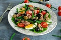 Fresh Tuna Green Bean salad with eggs, tomatoes, beans, olives on white plate. concept healthy food Royalty Free Stock Photo