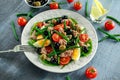 Fresh Tuna Green Bean salad with eggs, tomatoes, beans, olives on white plate. concept healthy food Royalty Free Stock Photo