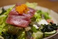 Fresh tuna salad mixed vegetables, Tuna sashimi salad. Royalty Free Stock Photo