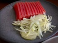 Fresh Tuna Sashimi with Onion Slices Royalty Free Stock Photo