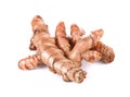 Fresh turmeric, curcuma roots on white background