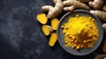 Fresh turmeric, curcuma, tumeric roots, AI generated image