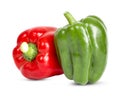 Fresh two red and green bell peppers isolated on white background Royalty Free Stock Photo