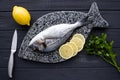 Dorado fish with lemon Healthy food flat lay parsley greens Royalty Free Stock Photo