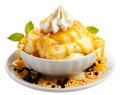 Fresh Vanilla and banana or lemon Ice cream in white bowl isolated on whited background Royalty Free Stock Photo