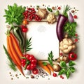 Fresh variety vegetables spices and herbs frame Ai generative