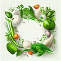 Fresh variety vegetables, spices and herbs frame. Ai generative