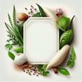 Fresh variety vegetables, spices and herbs frame. Ai generative