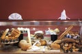 Fresh various breads on the counter. buffet at the hotel.