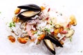 Fresh various seafood served on ice Royalty Free Stock Photo