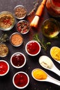 Fresh Various Spices and Sauces on the Table Royalty Free Stock Photo