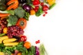 Fresh various vegetable and fruits put on isolated white background