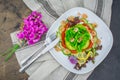 Fresh veg salad with prawn and squid Royalty Free Stock Photo