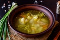 Fresh vegan soup with broccoli, cauliflower, asparagus and carrots Royalty Free Stock Photo