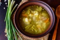 Fresh vegan soup with broccoli, cauliflower, asparagus and carrots Royalty Free Stock Photo