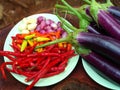 fresh vegetable food ingredients for making sambal Royalty Free Stock Photo