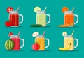 Fresh vegetable and fruit juice set. Royalty Free Stock Photo