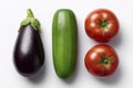 Fresh vegetable marrow, zucchini, and eggplant are each depicted individually on a white background, with another image featuring Royalty Free Stock Photo