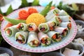 Fresh vegetable rice wraps Kuay Tiew Lui Suan. Royalty Free Stock Photo