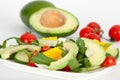 Fresh vegetable salad with avocado, cucumber, tomato and rucola.