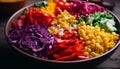 Fresh vegetable salad in a colorful bowl generated by AI