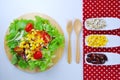 Fresh vegetable salad with corn,carrot,tomato,green oak,red oak,Red bean and millet Royalty Free Stock Photo