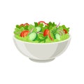 Fresh vegetable salad in gray ceramic bowl. Fresh and healthy food. Vegetarian nutrition. Flat vector for cafe or Royalty Free Stock Photo