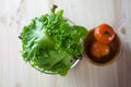 Fresh vegetable salad with green oak and tomato being prepared before cooking. Royalty Free Stock Photo