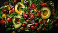 Fresh vegetable salad with mozzarella on ciabatta bread generated by AI