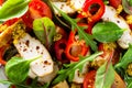 Fresh vegetable salad plate of tomatoes, spinach, pepper, arugula, chard leaves and grilled chicken breast. Fried chicken meat, fi Royalty Free Stock Photo