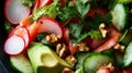 Fresh vegetable salad with radish, avocado, cucumber, and walnuts Royalty Free Stock Photo