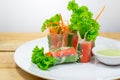 Fresh vegetable salad rolls in a tube noodles on a plate Royalty Free Stock Photo