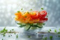 Fresh vegetable salad with tomato, cucumber, pepper and parsley in glass bowl. Vegetarian healthy food. Royalty Free Stock Photo