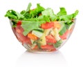 Fresh vegetable salad in transparent bowl on white Royalty Free Stock Photo