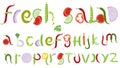 Fresh vegetable salad vector typeface letters set.