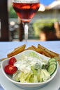 Fresh vegetable salad and wine Royalty Free Stock Photo