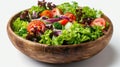 Fresh vegetable salad in wooden bowl on white background. Healthy food Royalty Free Stock Photo