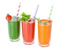 Fresh vegetable smoothie. Tomato, cucumber, carrot Royalty Free Stock Photo