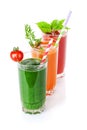 Fresh vegetable smoothie. Tomato, cucumber, carrot Royalty Free Stock Photo