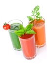 Fresh vegetable smoothie. Tomato, cucumber, carrot Royalty Free Stock Photo