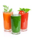 Fresh vegetable smoothie. Tomato, cucumber, carrot Royalty Free Stock Photo